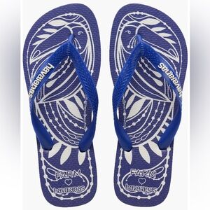 Havaianas X Farm Rio Lace Nature Blue Marine Printed Flip Flops Unisex 7/8W 6/7M
